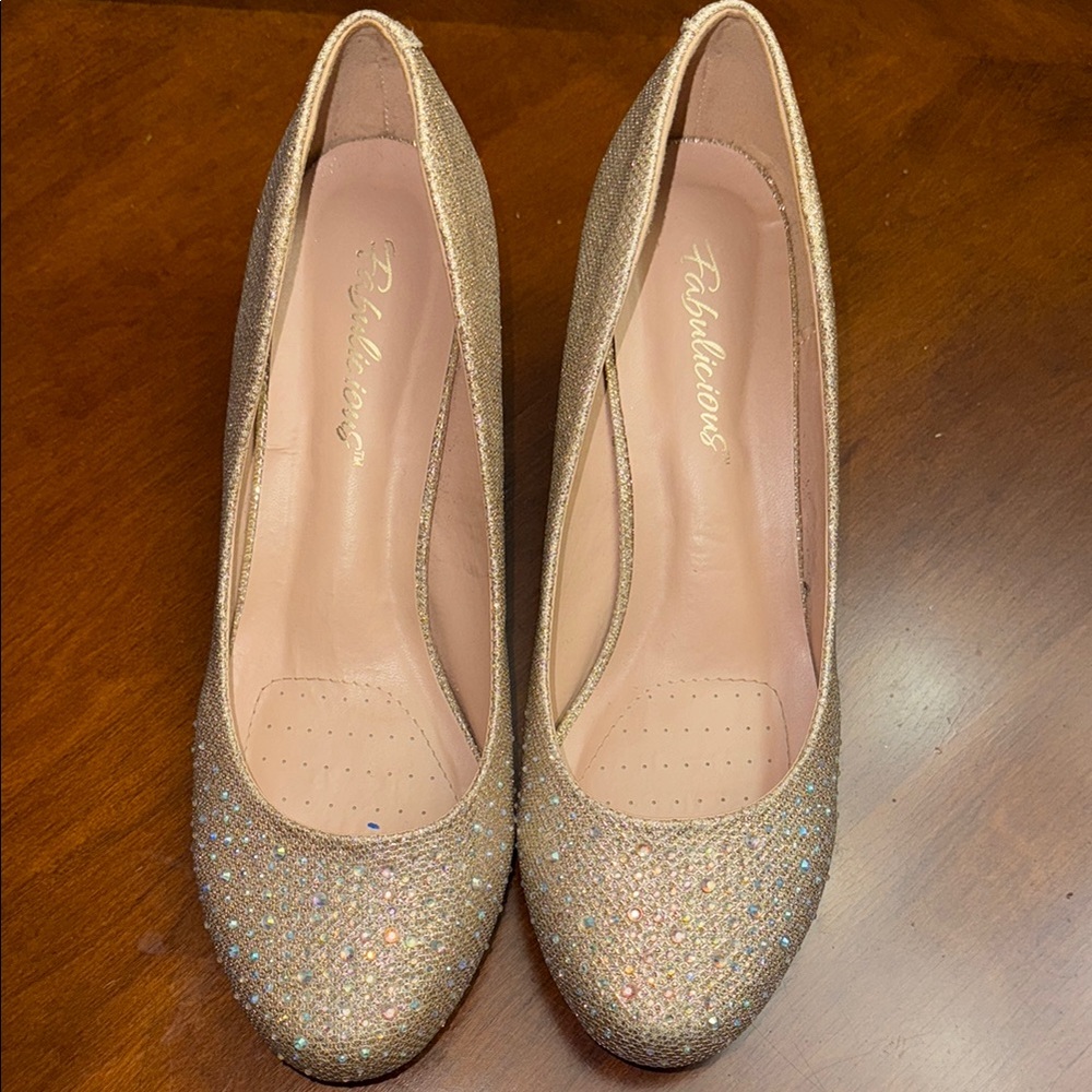 Refresh Women's Gold Glitter Heels with Pink Insole - Picture 4 of 5